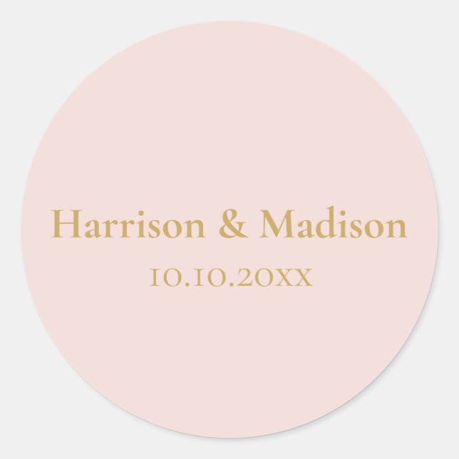 Gold blush pink Monogram custom wedding favours Classic Round Sticker (Front)