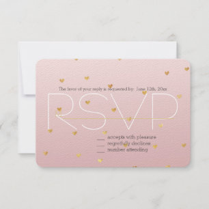 Gold Blush Pink Ombre Hearts RSVP Card