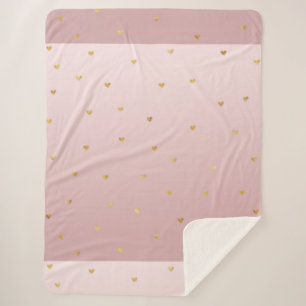 Gold Blush Pink Ombre Hearts Sherpa Blanket