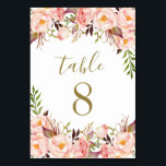 Gold Blush Pink Peony Wedding Table Number Cards<br><div class="desc">Gold Blush Pink Peony Wedding Table Number Cards - features a beautiful text layout of printed dark gold decorated with peonies,  roses and greenery.</div>