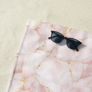 Gold Blush Pink Rose Petals Floral   Beach Towel