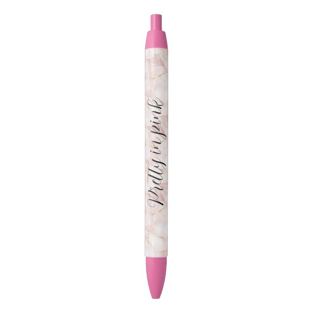 Gold Blush Pink Rose Petals Floral   Black Ink Pen (Front Vertical)