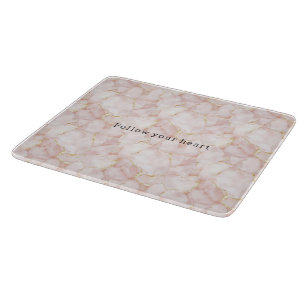 Gold Blush Pink Rose Petals Floral Cutting Board