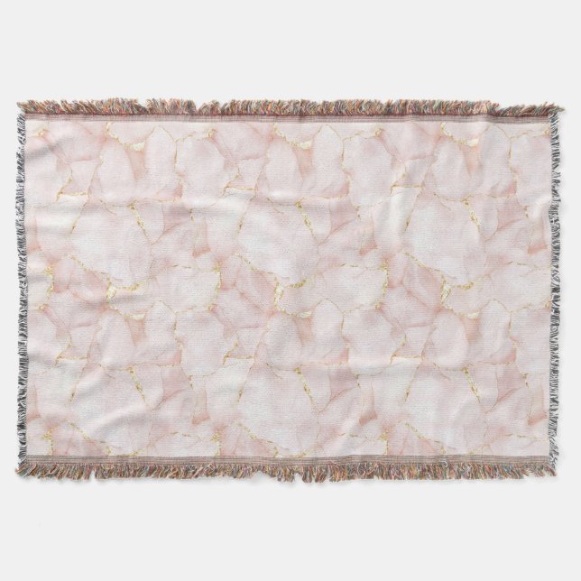 Gold Blush Pink Rose Petals Floral   Throw Blanket (Front)