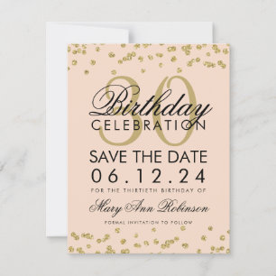 Gold Blush Pink Save Date 30th Birthday Confetti Save The Date