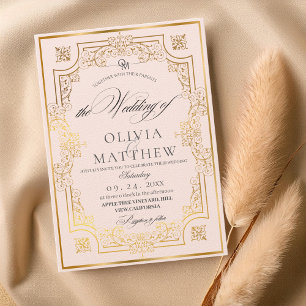 Gold & Blush Pink Script Wedding Invitation