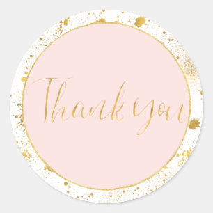 Gold Blush Pink Splatters Thank you Classic Round Sticker