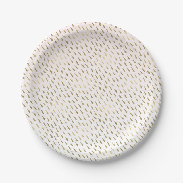 Gold Blush Pink White Ombre Abstract Paper Plate (Front)