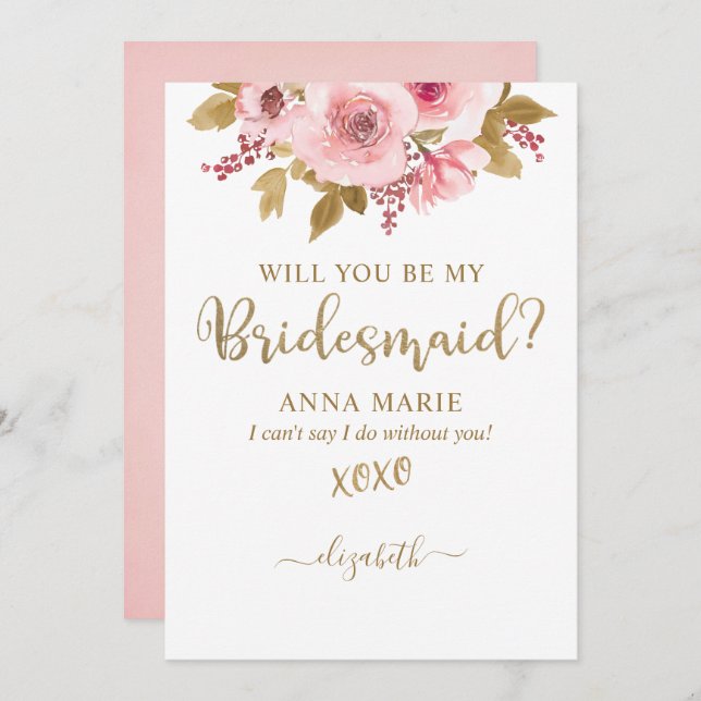 Gold Blush Pink Will You Be My Bridesmaid?  Invitation (Front/Back)