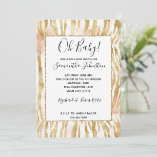 Gold Blush Pink Zebra Print Invitation