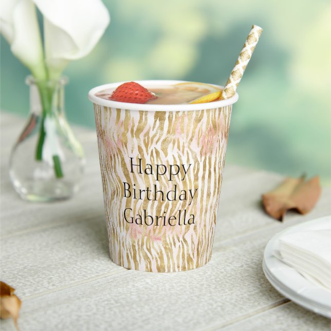 Gold Blush Pink Zebra Print        Paper Cups (Insitu)