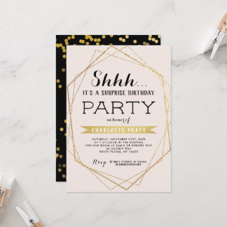 Gold Blush Shh Surprise Birthday Party Invitation