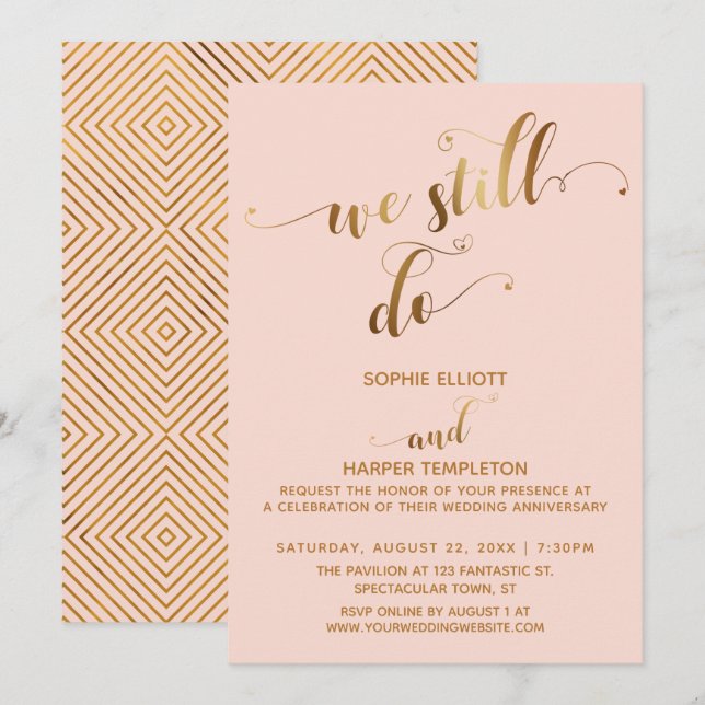 Gold Blush We Still Do Typography Anniversary Invitation (Front/Back)