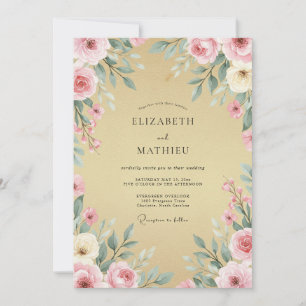 Gold Blush Wreath Wedding Invitation