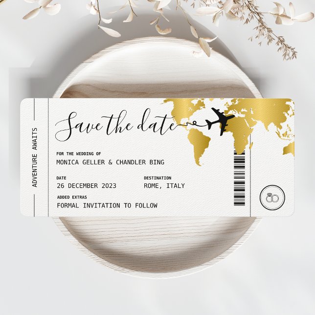 GOLD Boarding Pass Travel Save the Date Wedding Invitation (Gold Boarding Pass Save the Date)