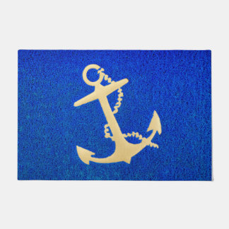 Gold Boat Anchor on Blue Doormat