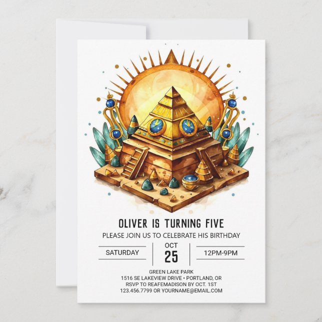 Gold Bohemian Ancient Egypt Pyramids Birthday Invitation (Front)