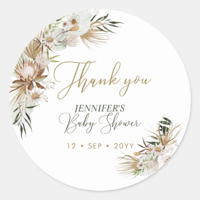 Gold Boho/Bohemian Baby Shower Thank you Classic Round Sticker (Front)