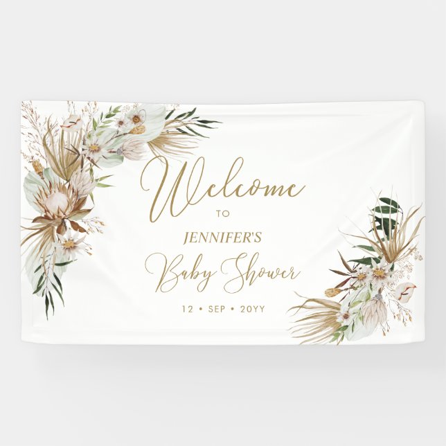 Gold Boho/Bohemian Baby Shower Welcome Banner (Horizontal)