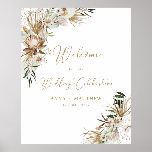 Gold Boho Couples Wedding Celebration Welcome Poster (Front)