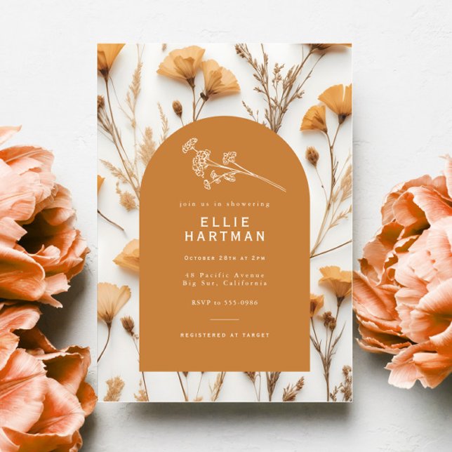 Gold Boho Dried Wildflower Bridal Shower Invitation (Creator Uploaded)