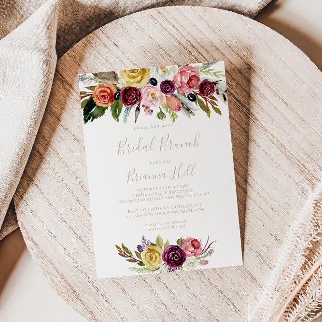 Gold Boho Floral Bridal Brunch Bridal Shower   Invitation (Creator Uploaded)