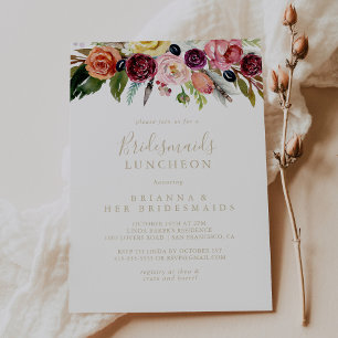 Gold Boho Floral Bridesmaids Luncheon Shower   Invitation