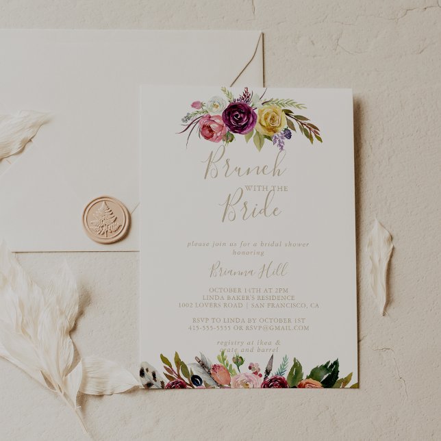 Gold Boho Floral Brunch with the Bride Shower   Invitation (Creator Uploaded)