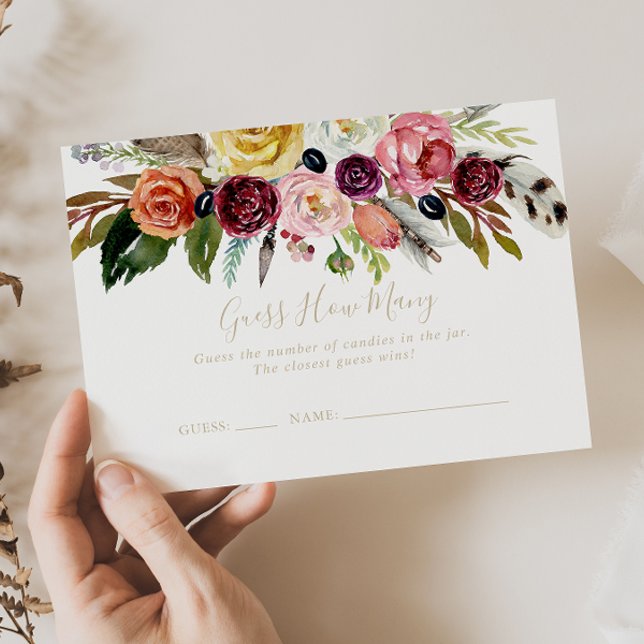 Gold Boho Floral Guess How Many Game Card (Creator Uploaded)