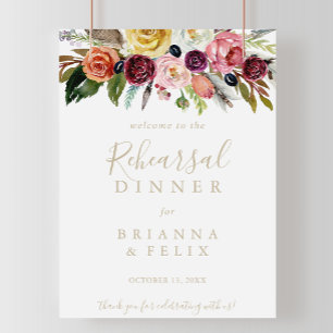 Gold Boho Floral Rehearsal Dinner Welcome Sign
