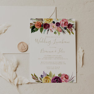 Gold Boho Floral Wedding Luncheon Bridal Shower  Invitation