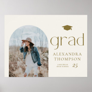 Gold Boho Minimalist Arch Photo Graduation Poster