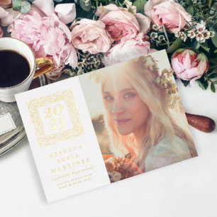Gold Boho Natural Photo Graduation Announcement