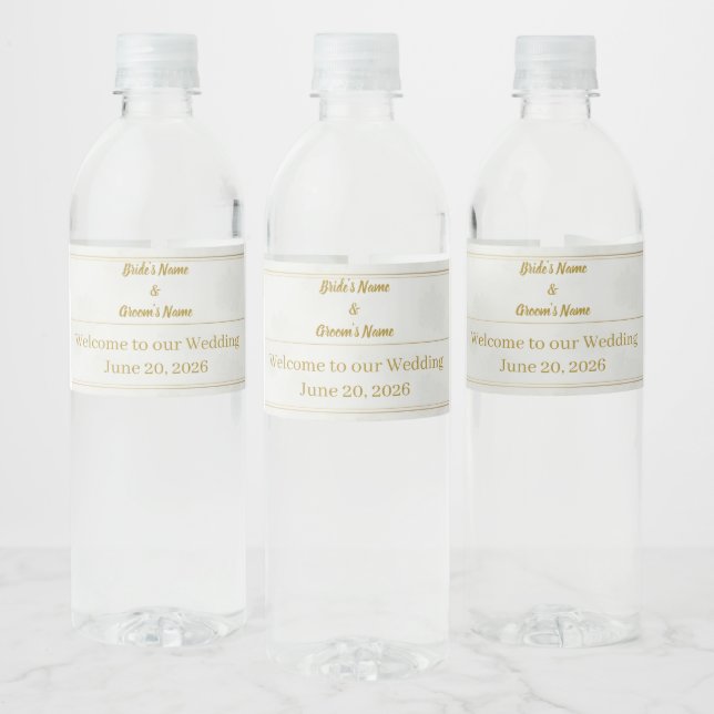 Gold Boho Pampas Grass Summer Wedding Water Bottle Label (Bottles)