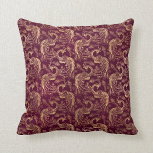 Gold Boho Peacocks on Purple Cushion