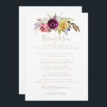 Gold Boho Tropical Wedding Kissing Menu Game Card<br><div class="desc">This gold boho tropical wedding kissing menu game card is perfect for a modern wedding reception. The design features hand-painted brown wild feathers,  boho yellow,  white,  purple,  pink,  blush,  burgundy flowers and blue berries neatly arranged into beautiful bouquets.</div>