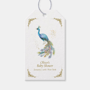 Gold Boho Vintage Elegant Peacock Baby Shower Gift Tags