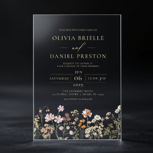 Gold Boho Wildflower Garden Wedding Acrylic Invitations