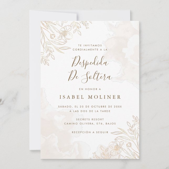 Gold Boho Wildflowers Spanish Bridal Shower Invitation (Front)