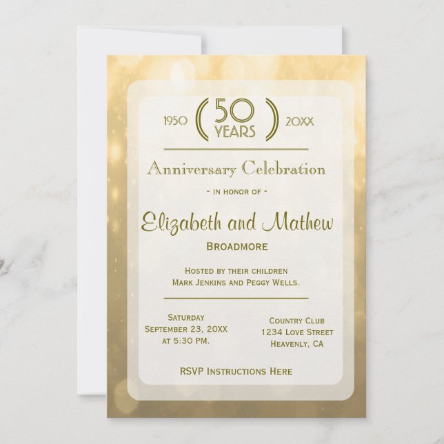 Gold Bokeh | 50th Anniversary Invitation (Front)