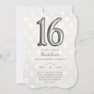 Gold Bokeh and Silver Foil Sweet 16th Birthday Invitation