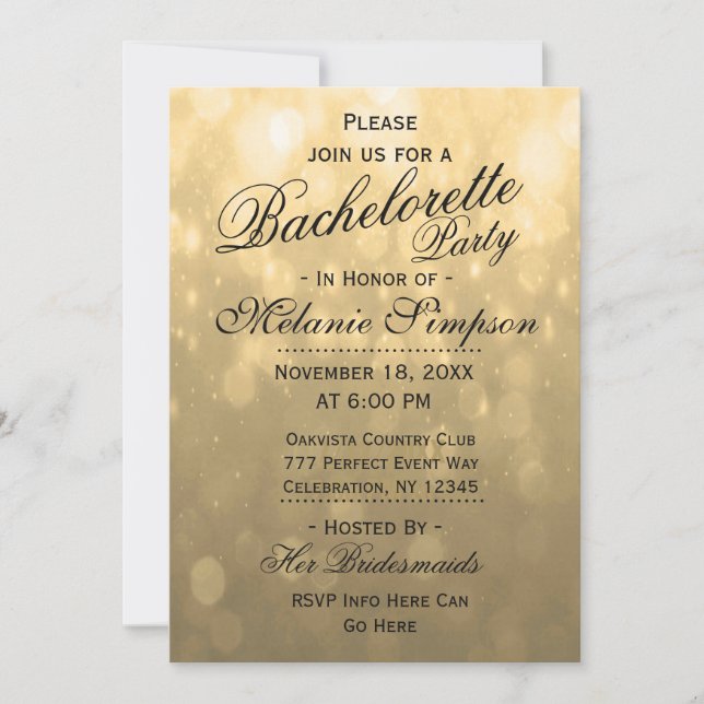Gold Bokeh | Bachelorette Party Invitation (Front)