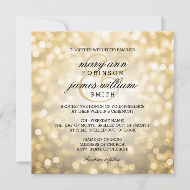 Gold Bokeh Lights Elegant Wedding Invitation (Front)