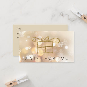 Gold Bokeh Lights Snowflakes Gift Card Certificate