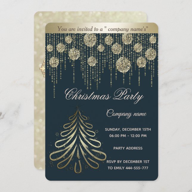 Gold bokeh luxury corporate Christmas party Invitation (Front/Back)