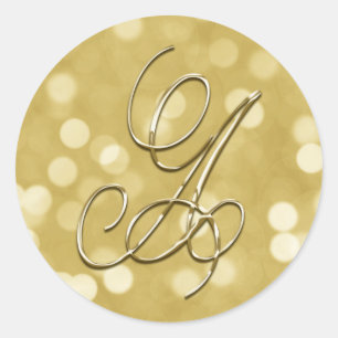 Gold Bokeh Monogram A Seal Wedding Invitation
