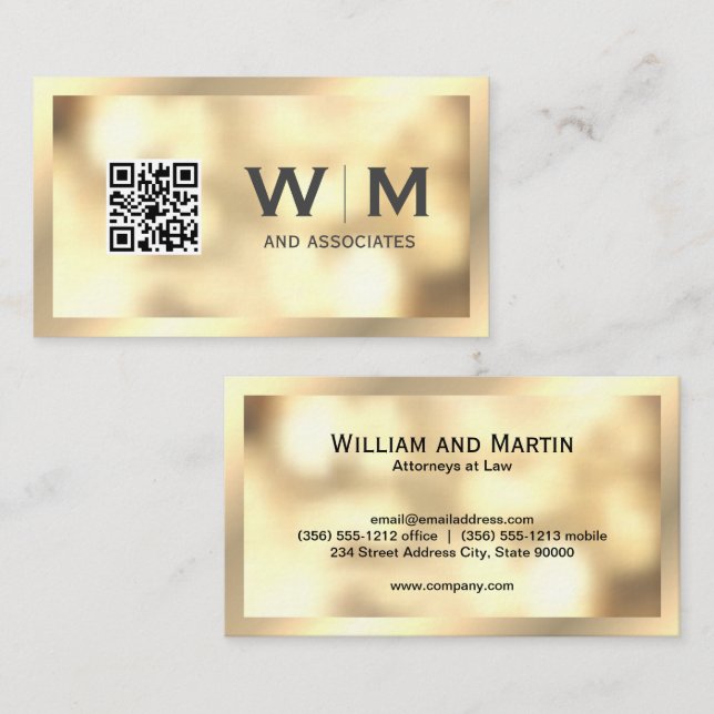 Gold Bokeh Monogram | QR CODE Business Card (Front/Back)