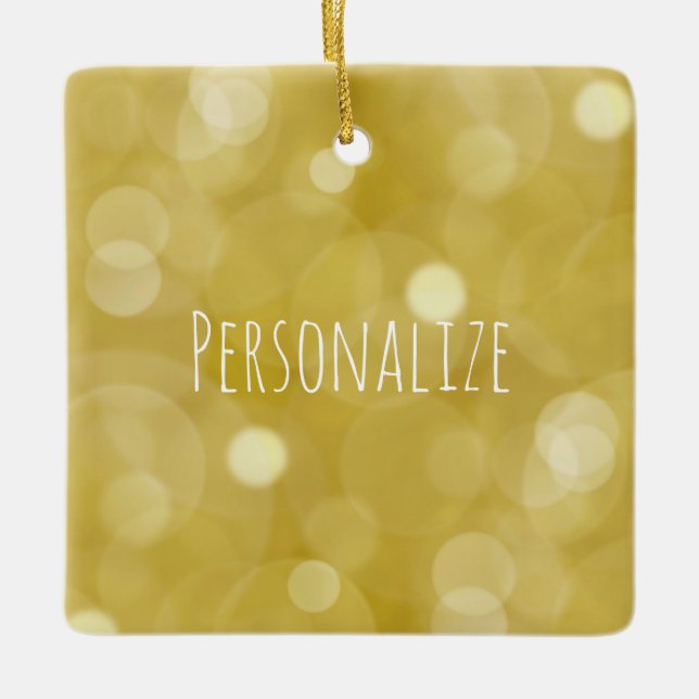 Gold Bokeh Personalised Ceramic Ornament (Front)