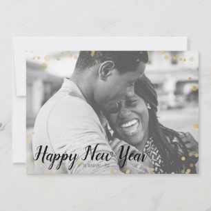 Gold Bokeh Snow Happy New Year Photo Card