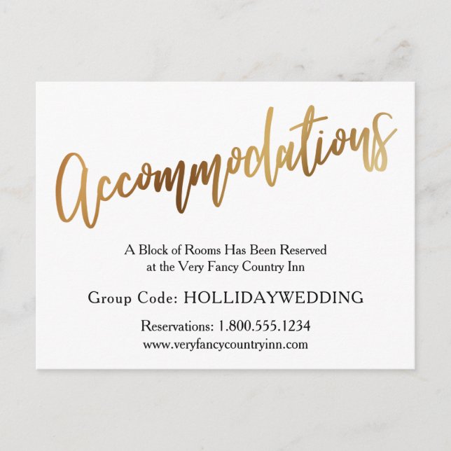 Gold & Bokeh Wedding Accommodations Enclosure Card (Front)